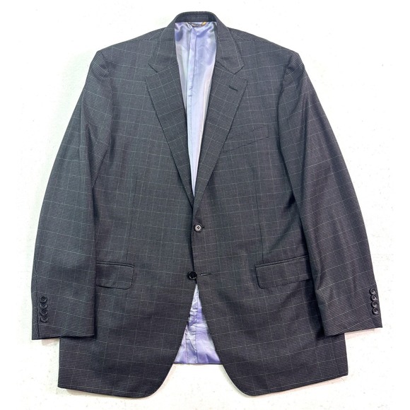 Trussini 60L 50L Gray Gingham Check Blazer Jacket Sport Suit Coat ET Thomas